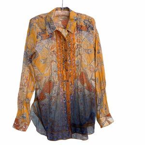Soft Surroundings Ombre Paisley Orange Blue Blouse